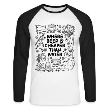 Où la bière est moins chère que l’eau - T-shirt baseball manches longues Homme - blanc/noir - Devant - Nik (191cm)
