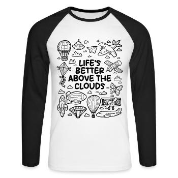 Life is better above the clouds - Unisex Long Sleeve Baseball T-Shirt - white/black - Front - Nik (191cm)