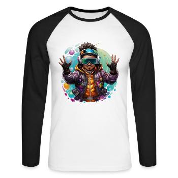 Vision augmentée - T-shirt baseball manches longues Homme - blanc/noir - Devant - Nik (191cm)