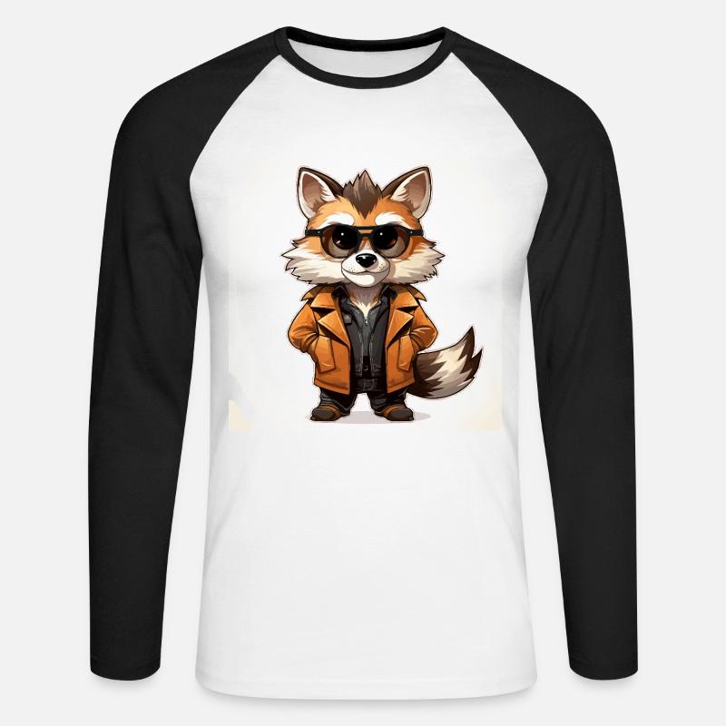 Der modische Waschbär-Designer - Unisex Baseballshirt langarm - Weiß/Schwarz