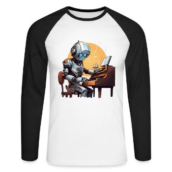 Le pianiste robotique - T-shirt baseball manches longues Homme - blanc/noir - Devant - Nik (191cm)