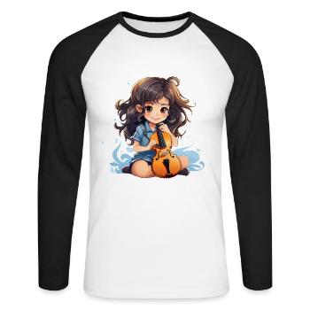 Der aufstrebende Geiger - Unisex Baseballshirt langarm - Weiß/Schwarz - Vorne - Nik (191cm)