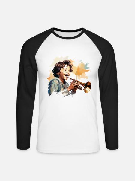 Der energiegeladene Trompeter - Unisex Baseballshirt langarm - Weiß/Schwarz