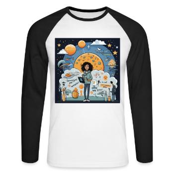 Der Träumer-Planer - Unisex Baseballshirt langarm - Weiß/Schwarz - Vorne - Nik (191cm)
