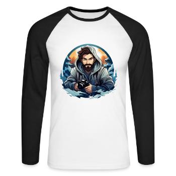 Master the Frame: Ausbildung zum visuellen Geschichtenerzähler - Unisex Baseballshirt langarm - Weiß/Schwarz - Vorne - Nik (191cm)