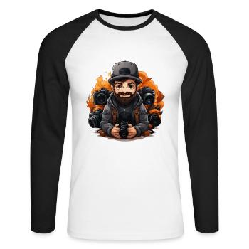 Frame & Capture: Künstler und Sammler verbinden - Unisex Baseballshirt langarm - Weiß/Schwarz - Vorne - Nik (191cm)