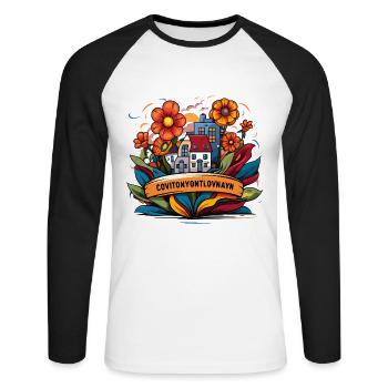 Pinceaux de changement : projet d’art public pour les amateurs - T-shirt baseball manches longues Homme - blanc/noir - Devant - Nik (191cm)