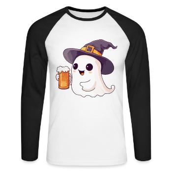 Halloween Ghost Ghost Beer Alcohol Funny - Unisex Long Sleeve Baseball T-Shirt - white/black - Front - Nik (191cm)