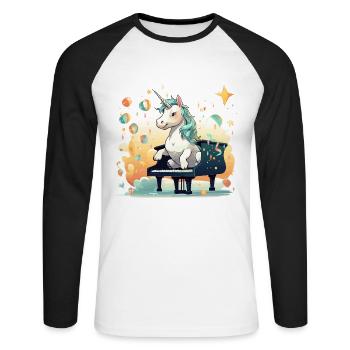 Piano Sérénade Licorne - T-shirt baseball manches longues Homme - blanc/noir - Devant - Nik (191cm)