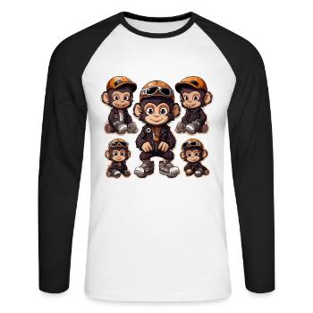 Monkey Skateboarding Sticker Pack - Unisex Long Sleeve Baseball T-Shirt - white/black - Front - Nik (191cm)