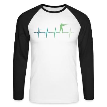 chasse Battement de coeur chasseur  - T-shirt baseball manches longues Homme - blanc/noir - Devant - Nik (191cm)