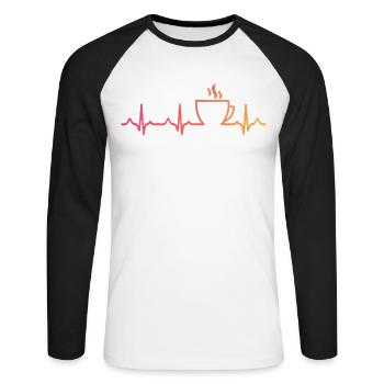 Sonnenuntergangskaffee, Herzschlag, Kaffee - Unisex Baseballshirt langarm - Weiß/Schwarz - Vorne - Nik (191cm)