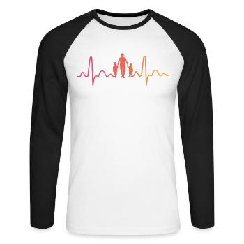 Père avec deux fils battement de coeur papa fils - T-shirt baseball manches longues Homme - blanc/noir - Devant - Nik (191cm)