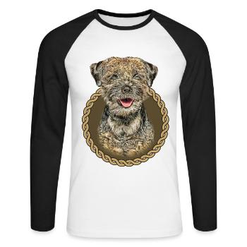 Border Terrier 001 - Unisex Long Sleeve Baseball T-Shirt - white/black - Front - Nik (191cm)