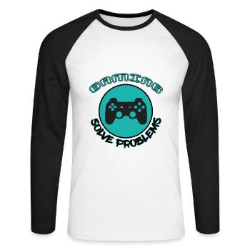 Gaming - Unisex Baseballshirt langarm - Weiß/Schwarz - Vorne - Nik (191cm)