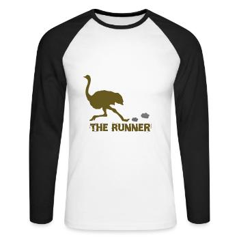 Animals, ostrich, the runner - Tiere, der Renner - Unisex Baseballshirt langarm - Weiß/Schwarz - Vorne - Nik (191cm)