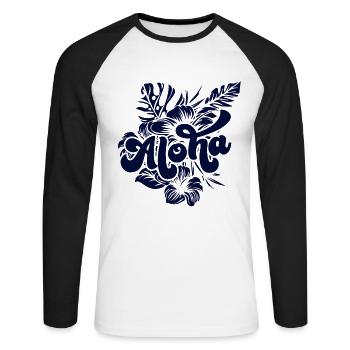 Aloha Hibiscus Hawaii - Unisex Baseballshirt langarm - Weiß/Schwarz - Vorne - Nik (191cm)
