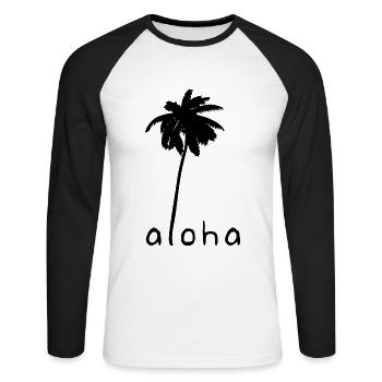 Aloha Palme Hawaii - Unisex Baseballshirt langarm - Weiß/Schwarz - Vorne - Nik (191cm)