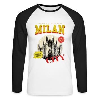 Mailand Milan Italien Stadt Skyline Vintage Retro - Unisex Baseballshirt langarm - Weiß/Schwarz - Vorne - Nik (191cm)