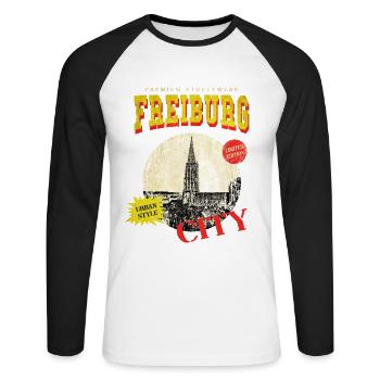 Freiburg Germany City Skyline Vintage Retro - Unisex Long Sleeve Baseball T-Shirt - white/black - Front - Nik (191cm)