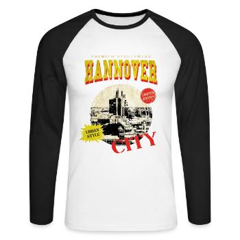 Hanovre Allemagne City Skyline Vintage Rétro - T-shirt baseball manches longues Homme - blanc/noir - Devant - Nik (191cm)