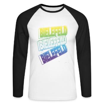 Bielefeld Deutschland Stadt Schrift Skyline Heimat - Unisex Baseballshirt langarm - Weiß/Schwarz - Vorne - Nik (191cm)