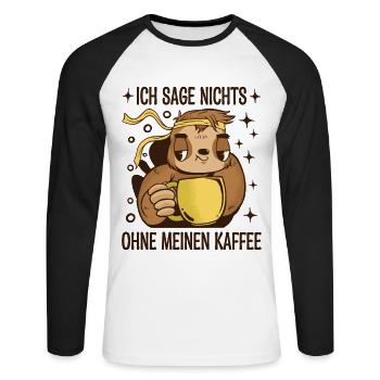 Süßes Faultier Trinkt Kaffee Geschenk Chillen - Unisex Baseballshirt langarm - Weiß/Schwarz - Vorne - Nik (191cm)