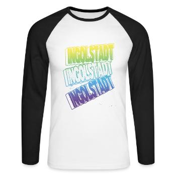 Ingolstadt Deutschland Stadt Schrift Skyline - Unisex Baseballshirt langarm - Weiß/Schwarz - Vorne - Nik (191cm)