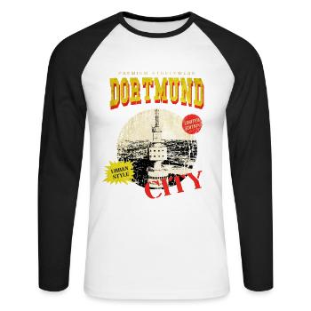 Dortmund Germany City Skyline Vintage Retro - Unisex Long Sleeve Baseball T-Shirt - white/black - Front - Nik (191cm)