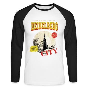 Heidelberg Deutschland Stadt Skyline Vintage Retro - Unisex Baseballshirt langarm - Weiß/Schwarz - Vorne - Nik (191cm)