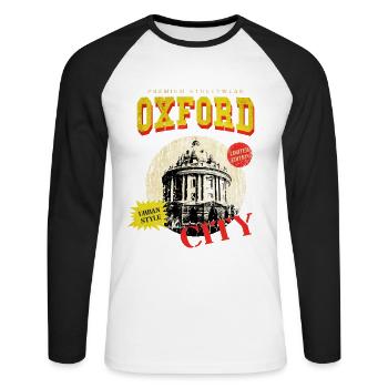 Oxford Angleterre Royaume-Uni City Skyline Vintage Rétro - T-shirt baseball manches longues Homme - blanc/noir - Devant - Nik (191cm)