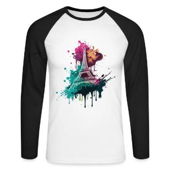Paris France City Skyline Tour Eiffel Art - T-shirt baseball manches longues Homme - blanc/noir - Devant - Nik (191cm)