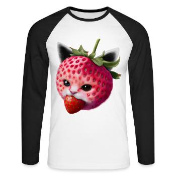 Chat fraise - T-shirt baseball manches longues Homme - blanc/noir - Devant - Nik (191cm)