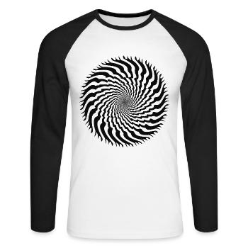 Illusion d’optique en spirale dentelée - T-shirt baseball manches longues Homme - blanc/noir - Devant - Nik (191cm)