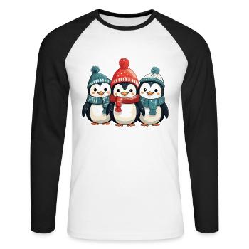 Pingouins de Noël écharpe chapeau Noël mignon mignon - T-shirt baseball manches longues Homme - blanc/noir - Devant - Nik (191cm)