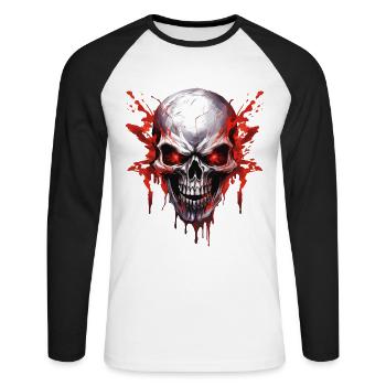 Crâne Crâne Squelette Moto Biker Gang - T-shirt baseball manches longues Homme - blanc/noir - Devant - Nik (191cm)