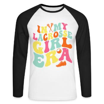In My Lacrosse Girl Era Retro Spieltag Groovy - Unisex Baseballshirt langarm - Weiß/Schwarz - Vorne - Nik (191cm)