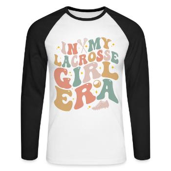 In My Lacrosse Girl Era Retro Spieltag Groovy - Unisex Baseballshirt langarm - Weiß/Schwarz - Vorne - Nik (191cm)