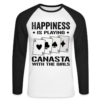 Happiness Playing Canasta With The Girls | Canasta - T-shirt baseball manches longues Homme - blanc/noir - Devant - Nik (191cm)