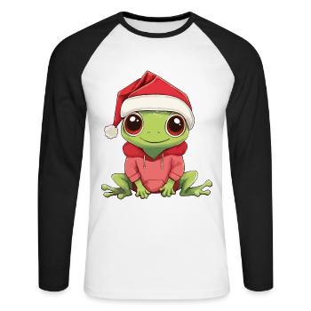 Frog Christmas Cute Cute Xmas Christmassy - Unisex Long Sleeve Baseball T-Shirt - white/black - Front - Nik (191cm)