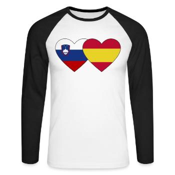 Slovénie Espagne Drapeau Coeur - T-shirt baseball manches longues Homme - blanc/noir - Devant - Nik (191cm)