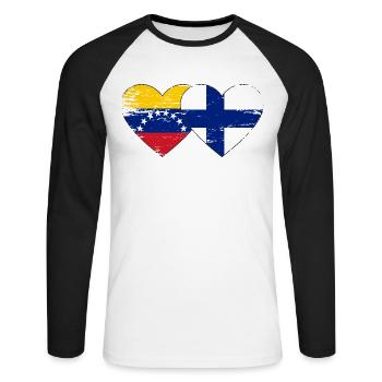 Venezuela Finlande drapeau mains forme de coeur utilisé - T-shirt baseball manches longues Homme - blanc/noir - Devant - Nik (191cm)