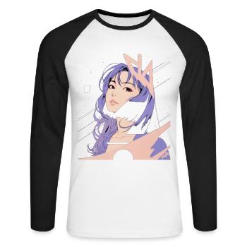 Space Nostalgia ✨ - Unisex Long Sleeve Baseball T-Shirt - white/black - Front - Nik (191cm)