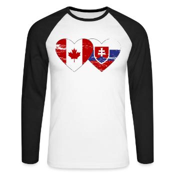 Kanada Slowakei Flagge Herz used - Unisex Baseballshirt langarm - Weiß/Schwarz - Vorne - Nik (191cm)
