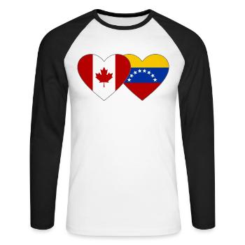 Drapeau Canada Venezuela Coeur - T-shirt baseball manches longues Homme - blanc/noir - Devant - Nik (191cm)