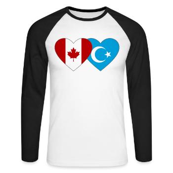 Drapeau ouïghour du Canada Cœur - T-shirt baseball manches longues Homme - blanc/noir - Devant - Nik (191cm)