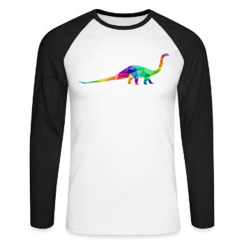 Colorful long-necked dinosaur made of polygons - Unisex Long Sleeve Baseball T-Shirt - white/black - Front - Nik (191cm)