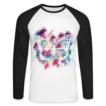 Papillon Monarque Printemps Coloré Doux Cadeau - T-shirt baseball manches longues Homme - blanc/noir - Devant - Nik (191cm)