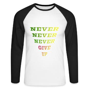 Ne jamais abandonner - T-shirt baseball manches longues Homme - blanc/noir - Devant - Nik (191cm)