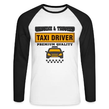 Idée de cadeau de profession de chauffeur de taxi - T-shirt baseball manches longues Homme - blanc/noir - Devant - Nik (191cm)